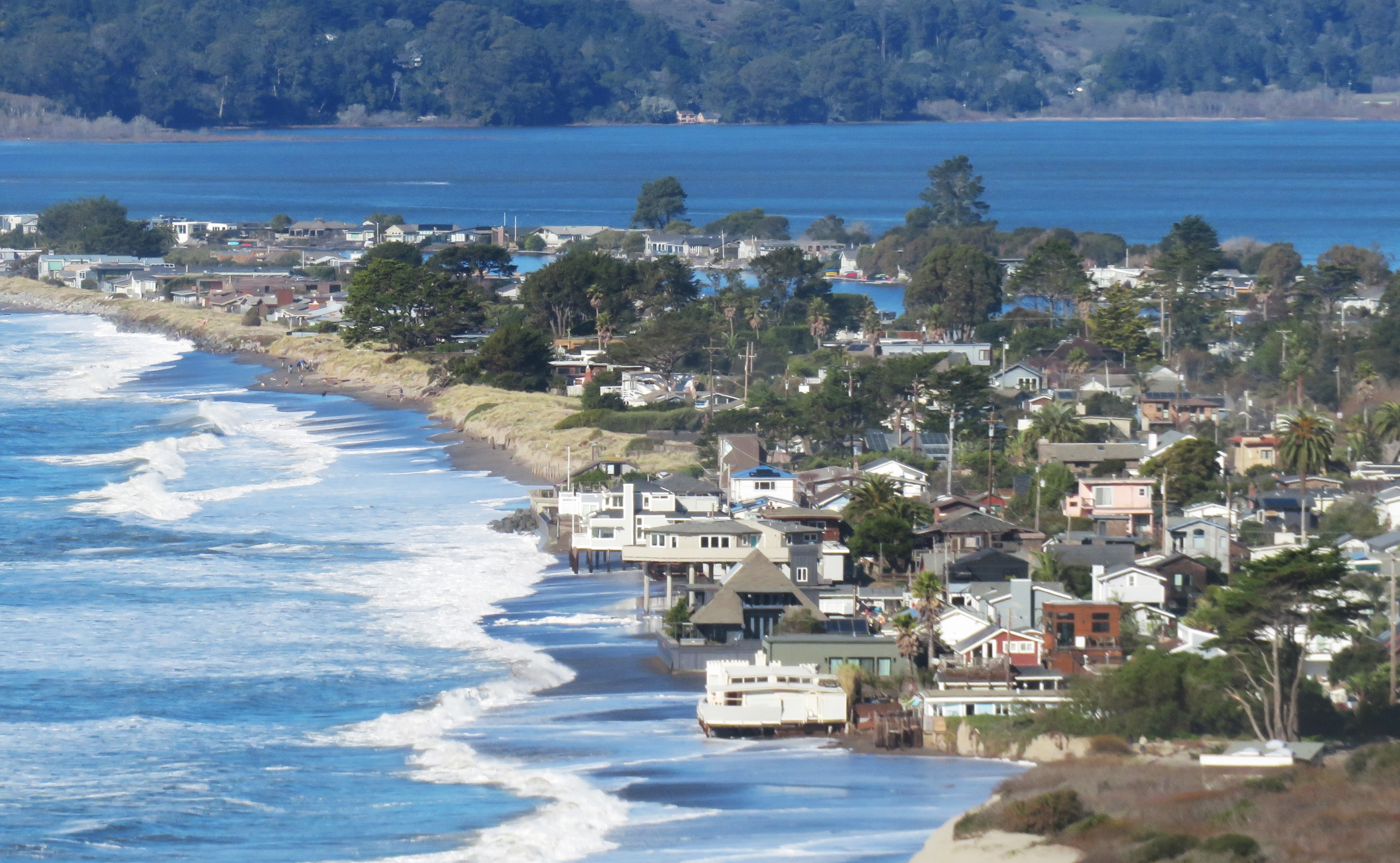 Homes in Stinson Beach, seen from a hill.