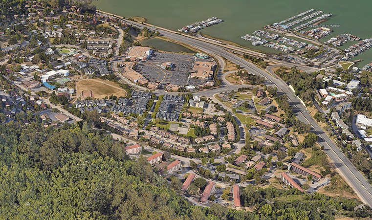 An aerial view of the Marin City neighborhood. (Google Earth photo)